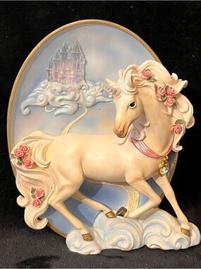 Vintage Pink Rose Unicorn Wall Plaque